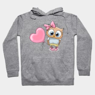 Cute fashionable owl in sneakers with a balloon in the shape of a heart Hoodie